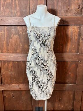 Windsor Champagne Sequin Spaghetti-Strap Mini Dress